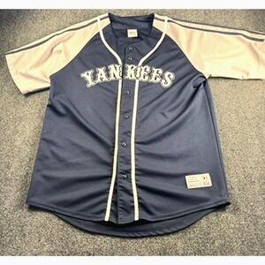 Vintage True Fan Mens Blue White New York Yankees MLB Jersey Stitched Size XL
